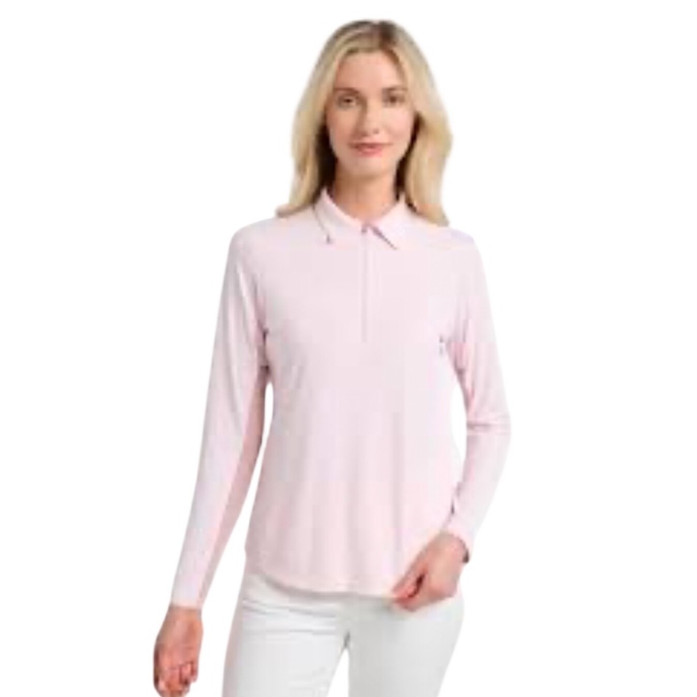 Solbari UPF 50+ Zip Polo Shirt Women's L Cool Pink Golf Tennis Sun Protection